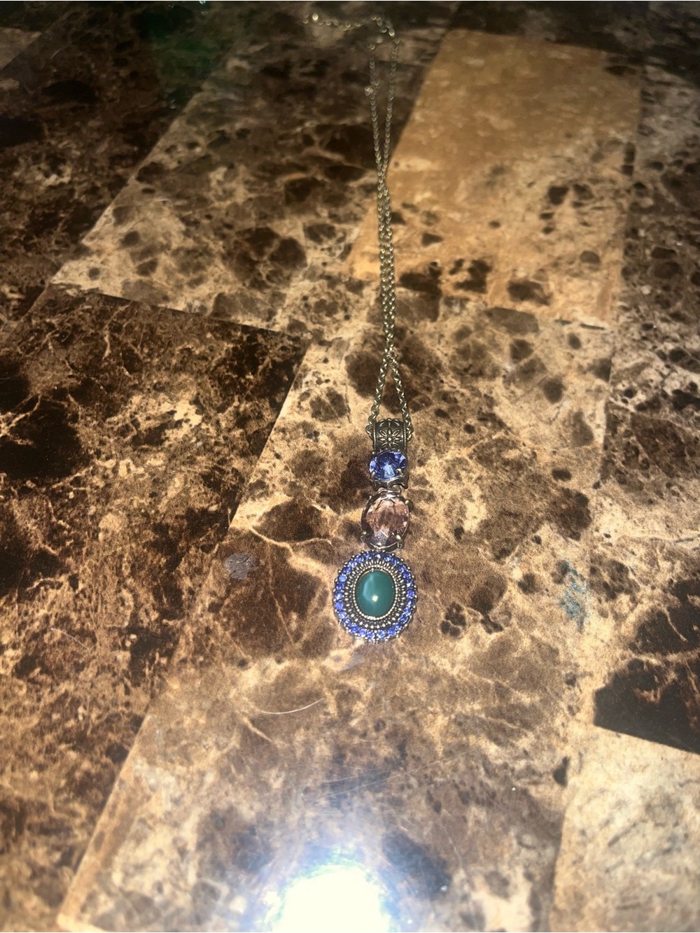 Vintage Avon  Teal and Purple Pendant Necklace